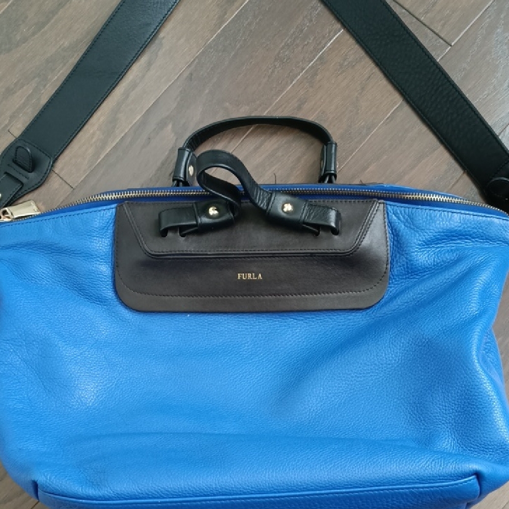 Furla Duffel Bag in Vibrant Blue and Classic Black